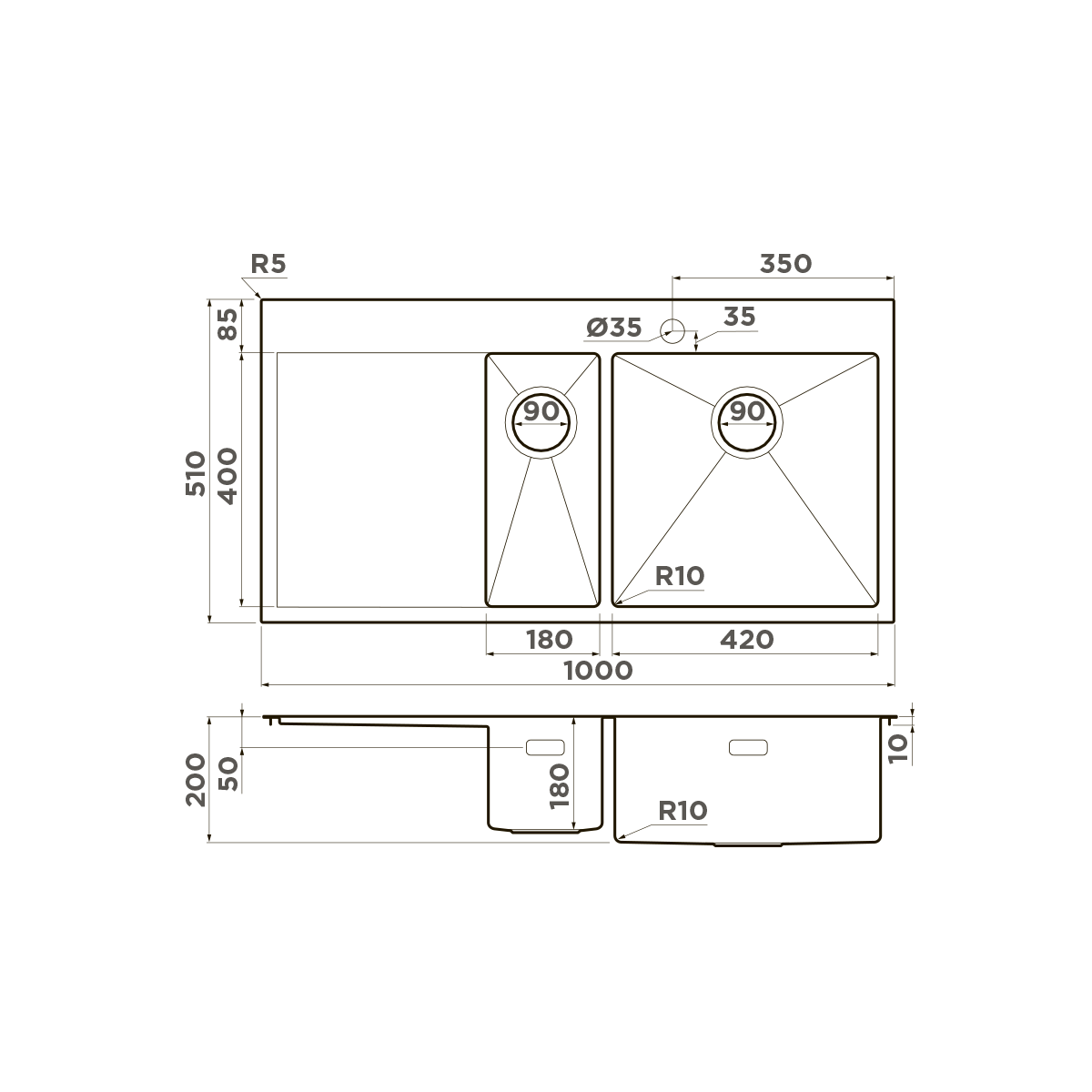 картинка Мойка для кухни Omoikiri Akisame-100-2-IN-R 