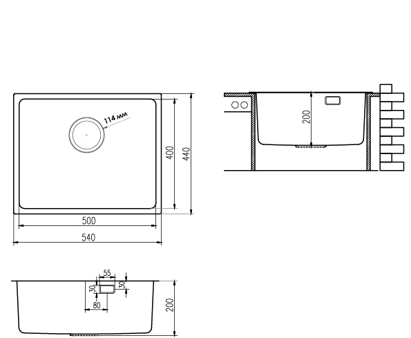картинка Мойка для кухни Ukinox ЛОФТ LOB500.400 -GT10P 