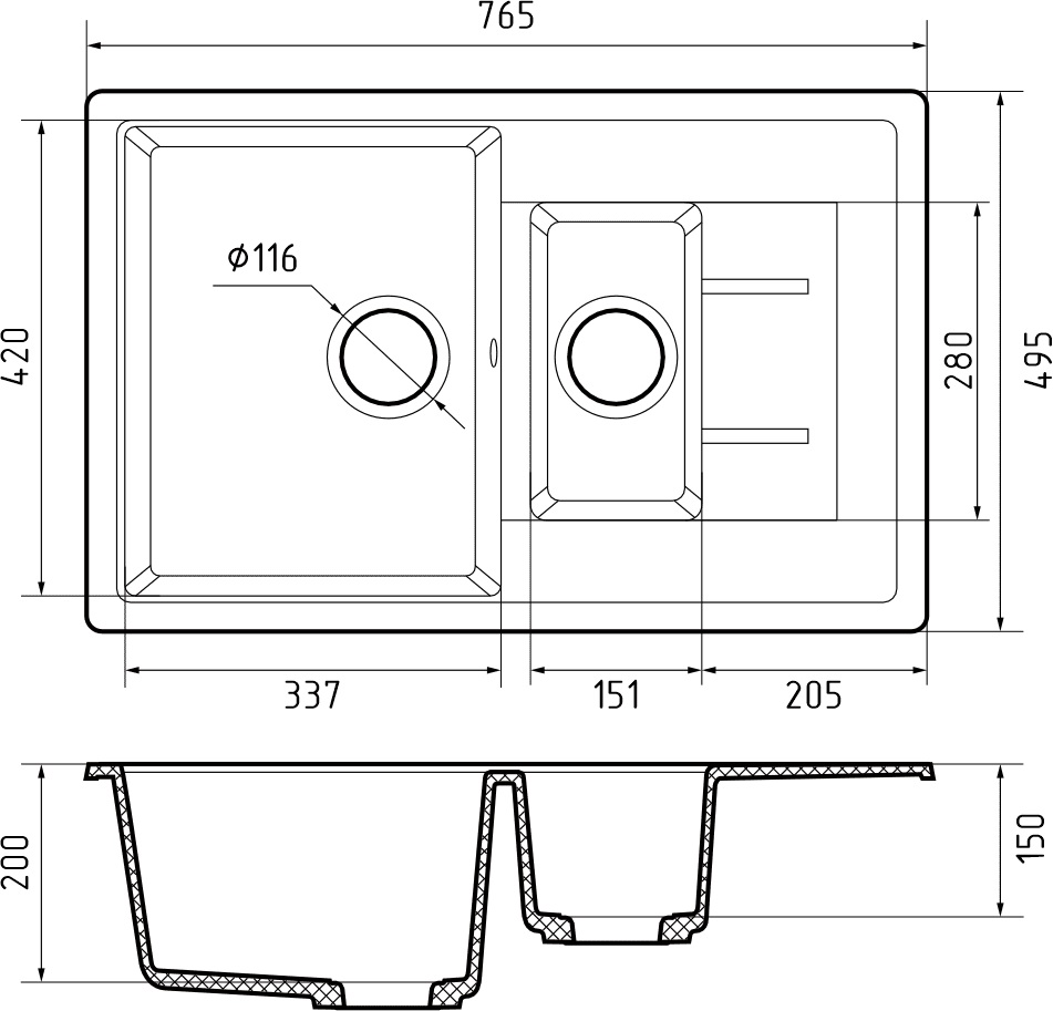 картинка Мойка для кухни Granfest GR-Q775KL терракот 