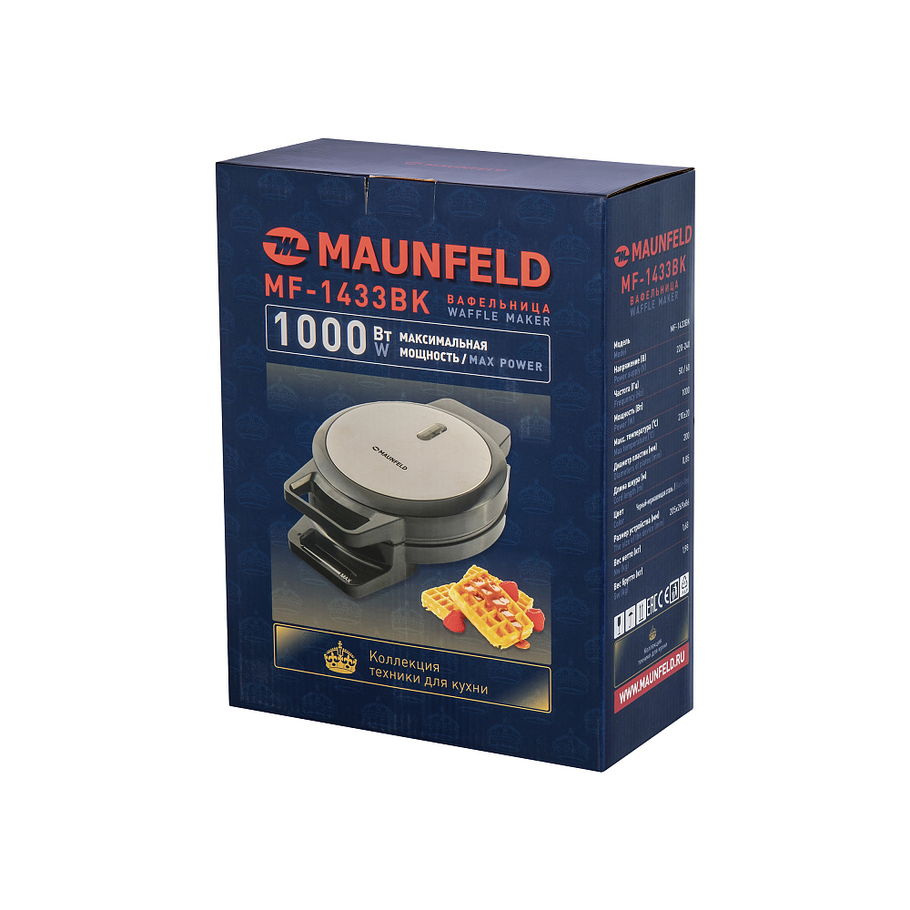 картинка Вафельница Maunfeld MF-1433BK  картинка Вафельница Maunfeld MF-1433BK