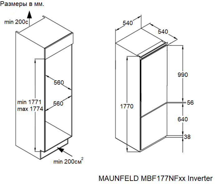 картинка Встраиваемый холодильник Maunfeld MBF177NFFWGR Inverter 