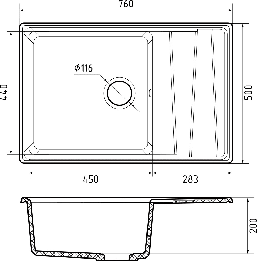 картинка Мойка для кухни Granfest GF-LV-760L 
