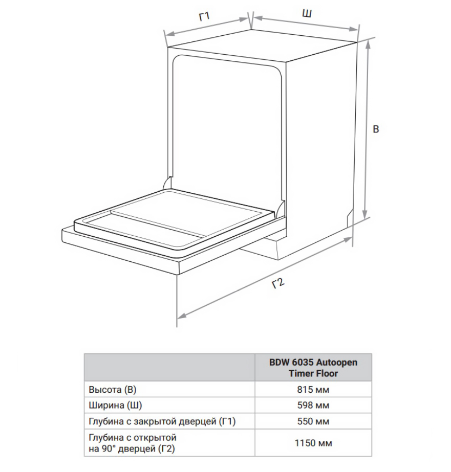 картинка Посудомоечная машина Weissgauff BDW 6035 Autoopen Timer Floor 