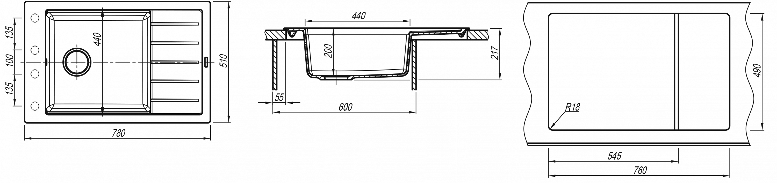 картинка Мойка для кухни Florentina Липси-780P 