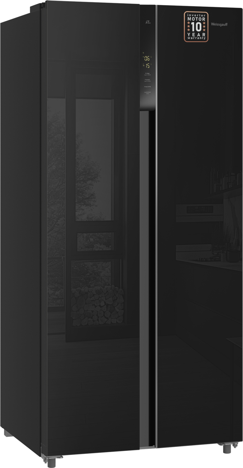 картинка Отдельностоящий холодильник Weissgauff WSBS 500 Inverter NoFrost Black Glass 