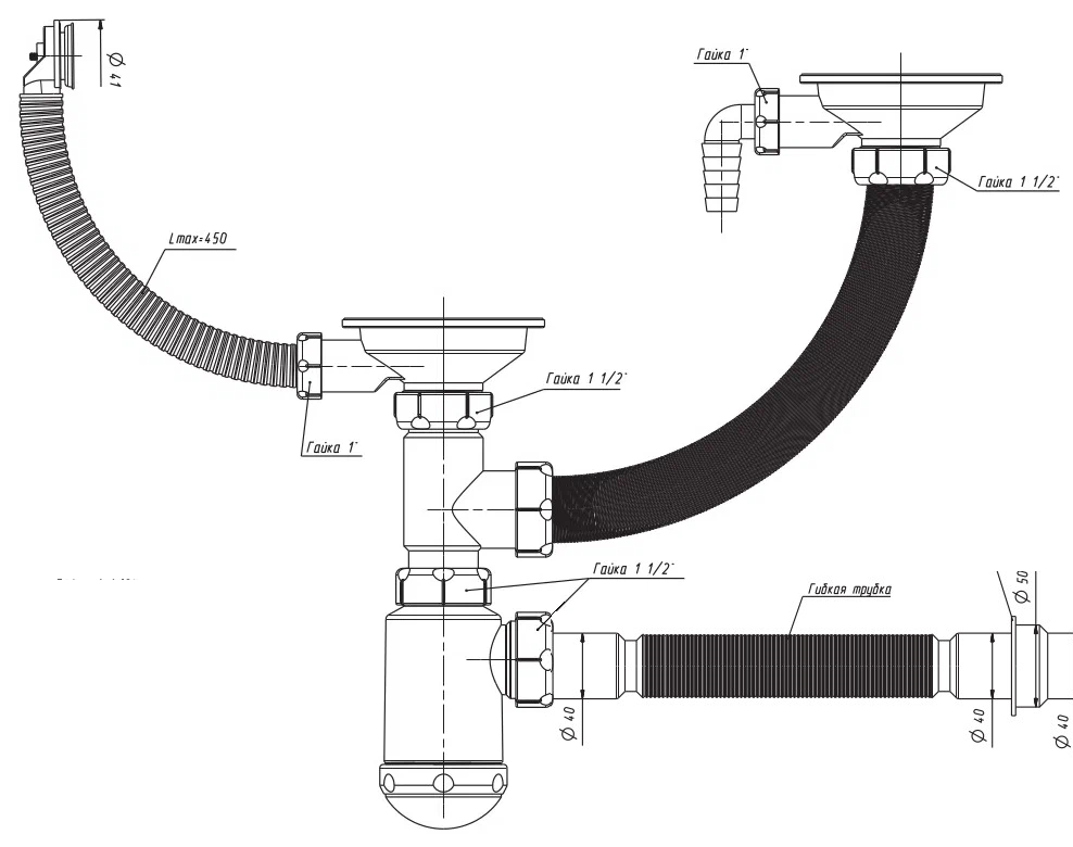 картинка Сифон двойной 3 ½” Санпласт GRAND 