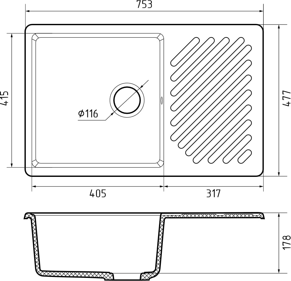 картинка Мойка для кухни Granfest-Quarz GF-ZL-52 