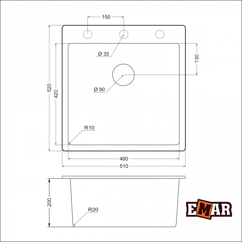 картинка Мойка для кухни Emar EMQ-1510.Q  картинка Мойка для кухни Emar EMQ-1510.Q