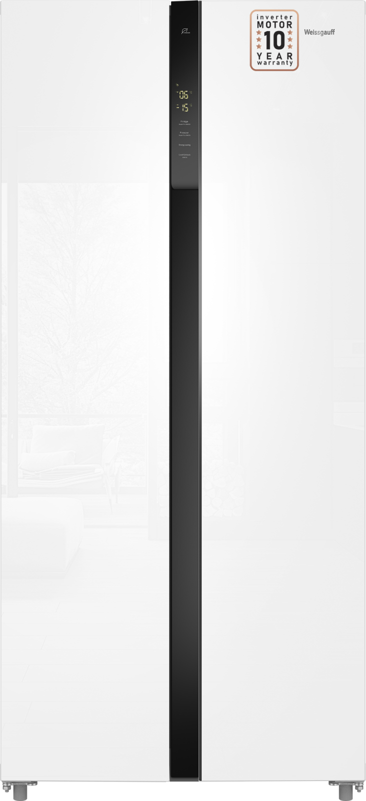 картинка Отдельностоящий холодильник Weissgauff WSBS 500 Inverter NoFrost White Glass 