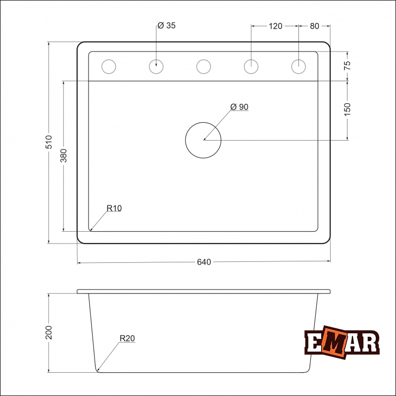 картинка Мойка для кухни Emar EMQ-1640.Q  картинка Мойка для кухни Emar EMQ-1640.Q