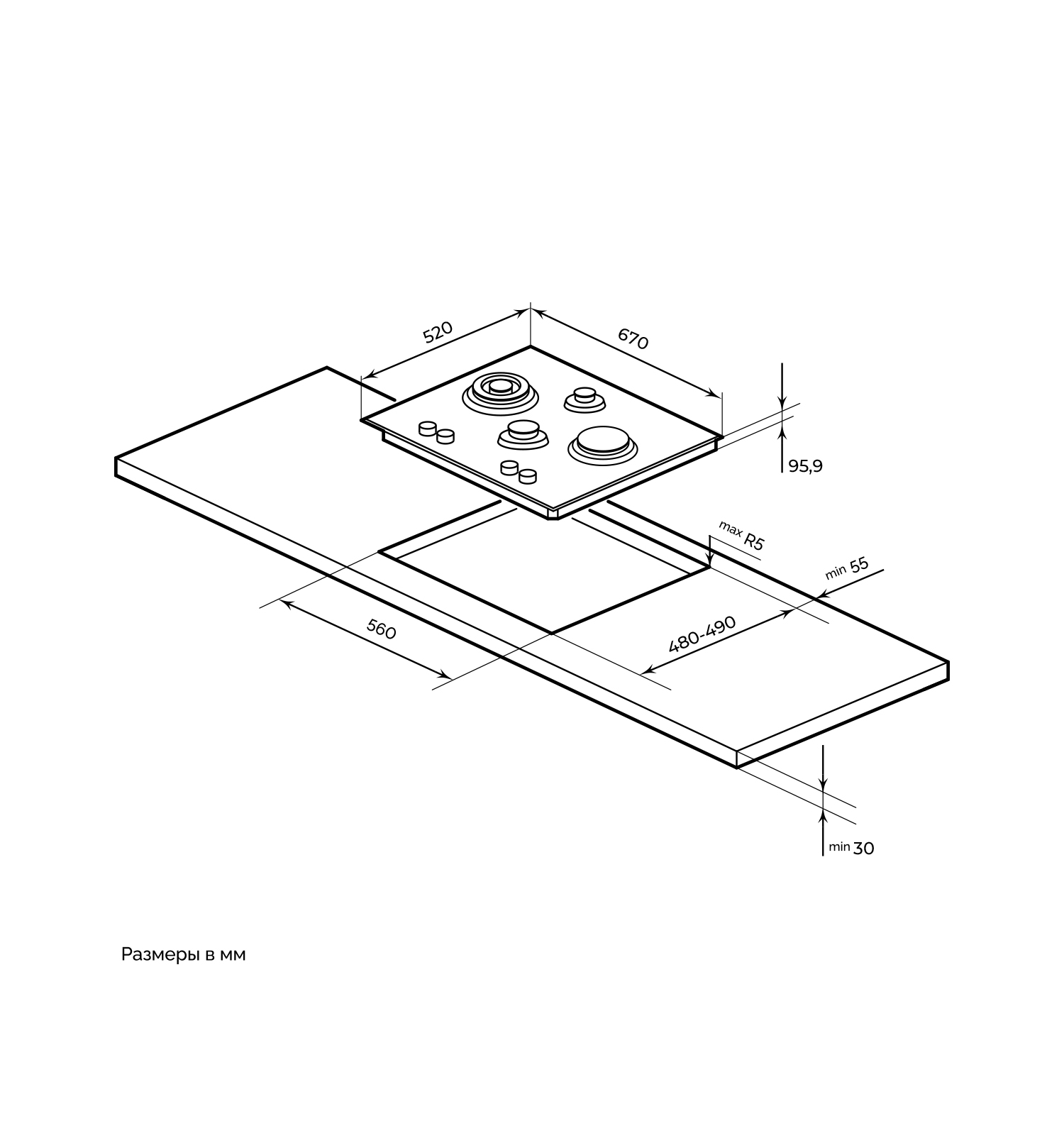 картинка Газовая варочная панель MILLEN MGHGD 6501 BL 