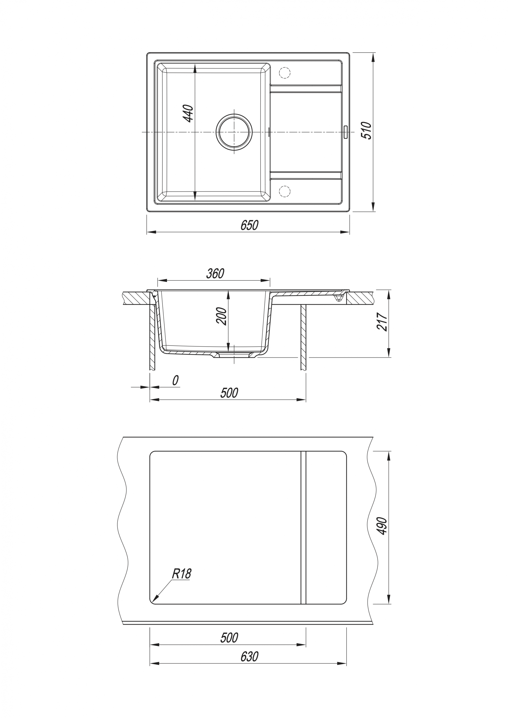 картинка Мойка для кухни Florentina ЭСТЕЛЬ 650 