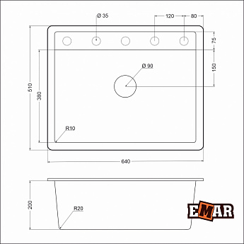 картинка Мойка для кухни Emar EMQ-1640.Q  картинка Мойка для кухни Emar EMQ-1640.Q