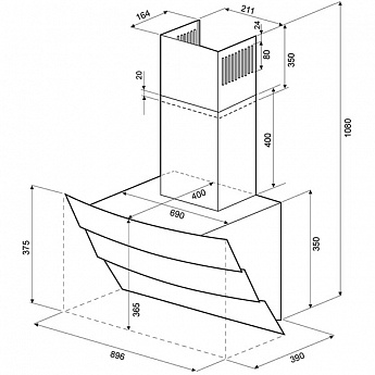 картинка Кухонная вытяжка Krona INGA 900 WHITE PUSH BUTTON 