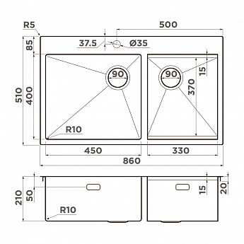 картинка Мойка для кухни Omoikiri Akisame 86-2 Side-GB 