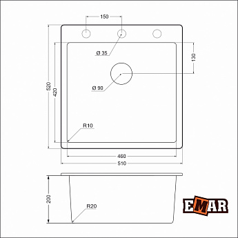 картинка Мойка для кухни Emar EMQ-1510.Q  картинка Мойка для кухни Emar EMQ-1510.Q