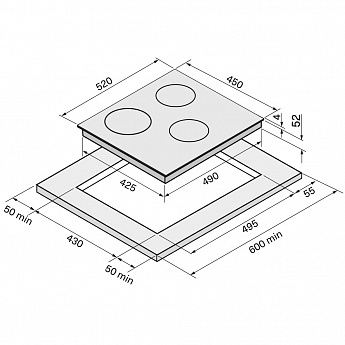 картинка Индукционная варочная панель ERDE 45 BL 3BFTS 