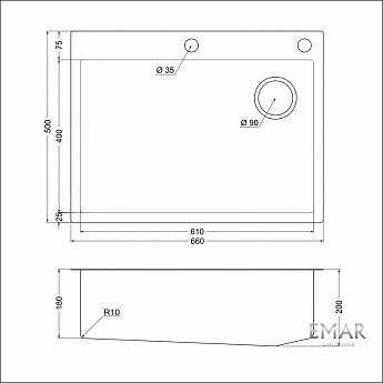 картинка Кухонная мойка Emar EMB-660(TOP) PVD Matt Gold 